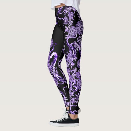 The Squid and the Rose Royal Purple  Black Leggings