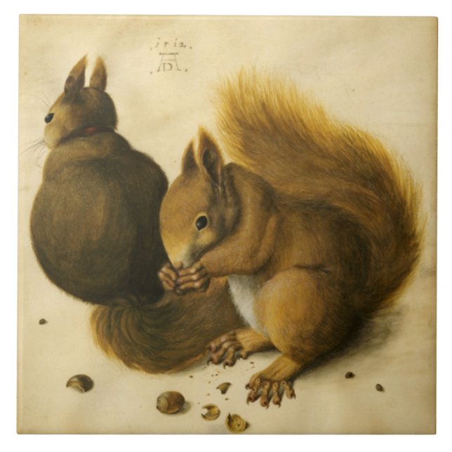 THE SQUIRREL WITH NUTS by Albrecht Durer Ceramic Tile (Front)