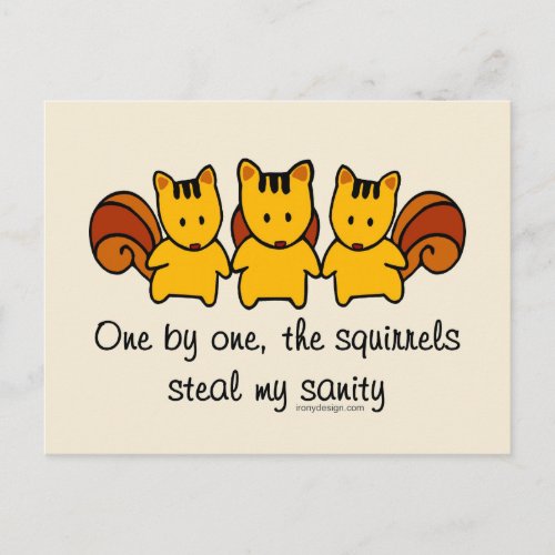 The squirrels steal my sanity Funny Postcard