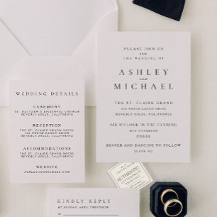 The St. Claire Suite Elegant Black Tie Wedding Letterpress Invitation