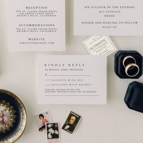 The St. Claire Suite | Elegant Black Tie Wedding Letterpress RSVP Cards