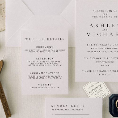 The St. Claire Suite | Elegant Wedding Details Letterpress Enclosure Card