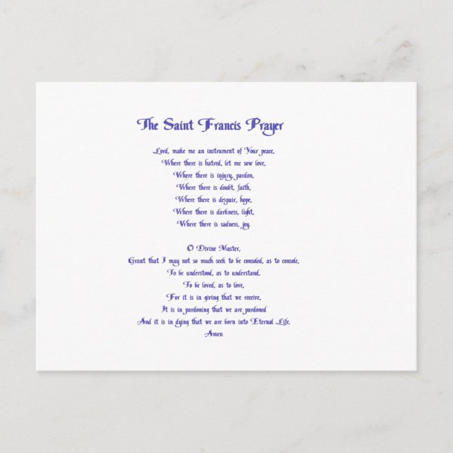 The St Francis Peace Prayer Postcard (Front)