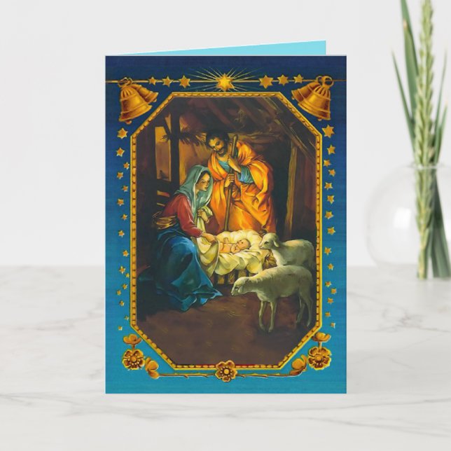 The Stable at the Nativty birth of baby Jesus Holiday Card (Front)