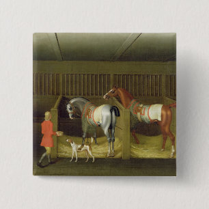 The Stables and Two Famous Running Horses belongin Pinback Button