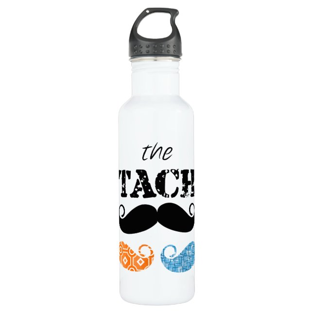 The Stache Moustache Pattern Stainless Steel Water Bottle (Front)