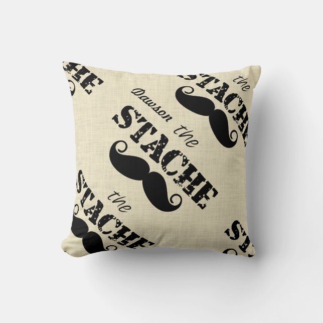 The Stache Mustache Retro Hipster Throw Pillow (Front)
