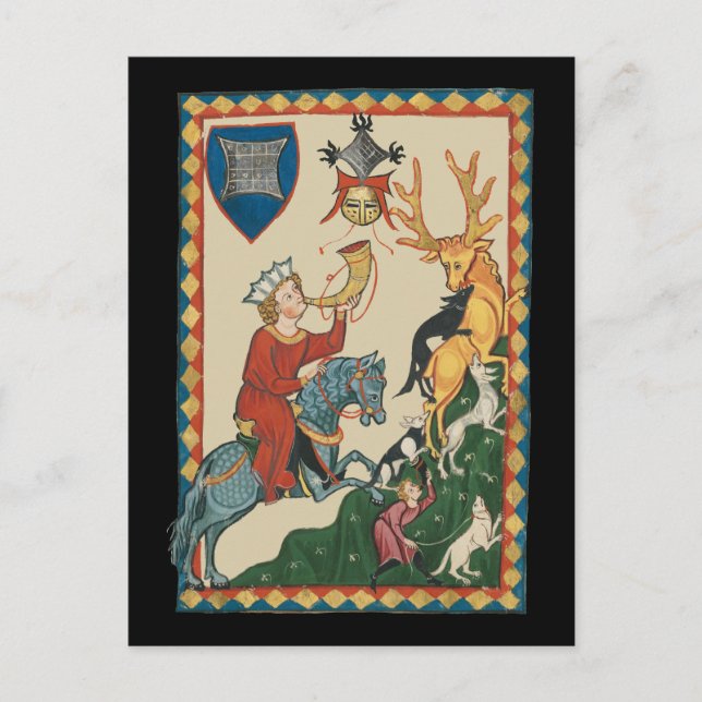 The Stag Hunt, 14th Century Medieval Art Postcard (Front)