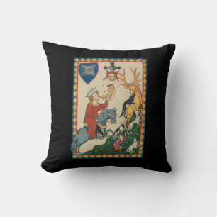 The Stag Hunt, 14th Century Medieval Art Throw Pillow