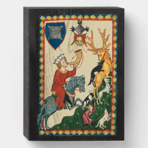 The Stag Hunt, 14th Century Medieval Art Wooden Box Sign