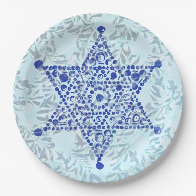 The Star of David jewel design on leaves Paper Plates (Front)