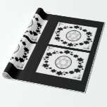 The Star of David - Wrapping Paper<br><div class="desc">The Jewish Holiday Hanukkah. This black and white design features the "Star of David". Stars surround the Star of David in an oval shape. The corners are decorated with leaves and the Star of David. This wrapping paper comes in assorted styles. Pick your favorite style and design.</div>