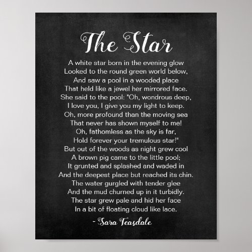 The Star Poem by Sara Teasdale Black and White Poster