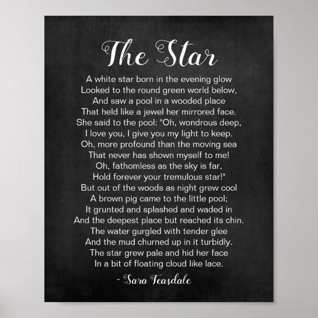 The Star Poem by Sara Teasdale Black and White Poster (Front)