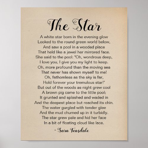 The Star Poem by Sara Teasdale Vintage Poster