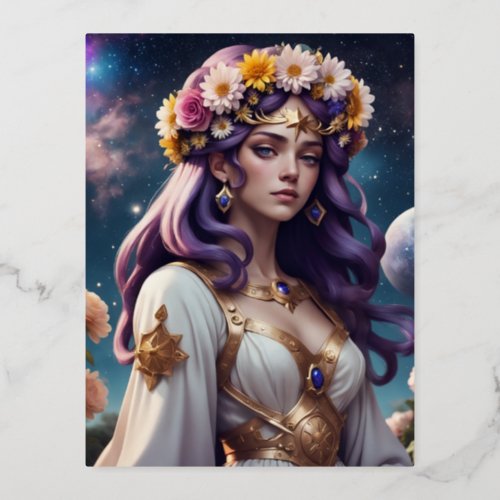 The star sign of libra personified as a person fl foil holiday postcard