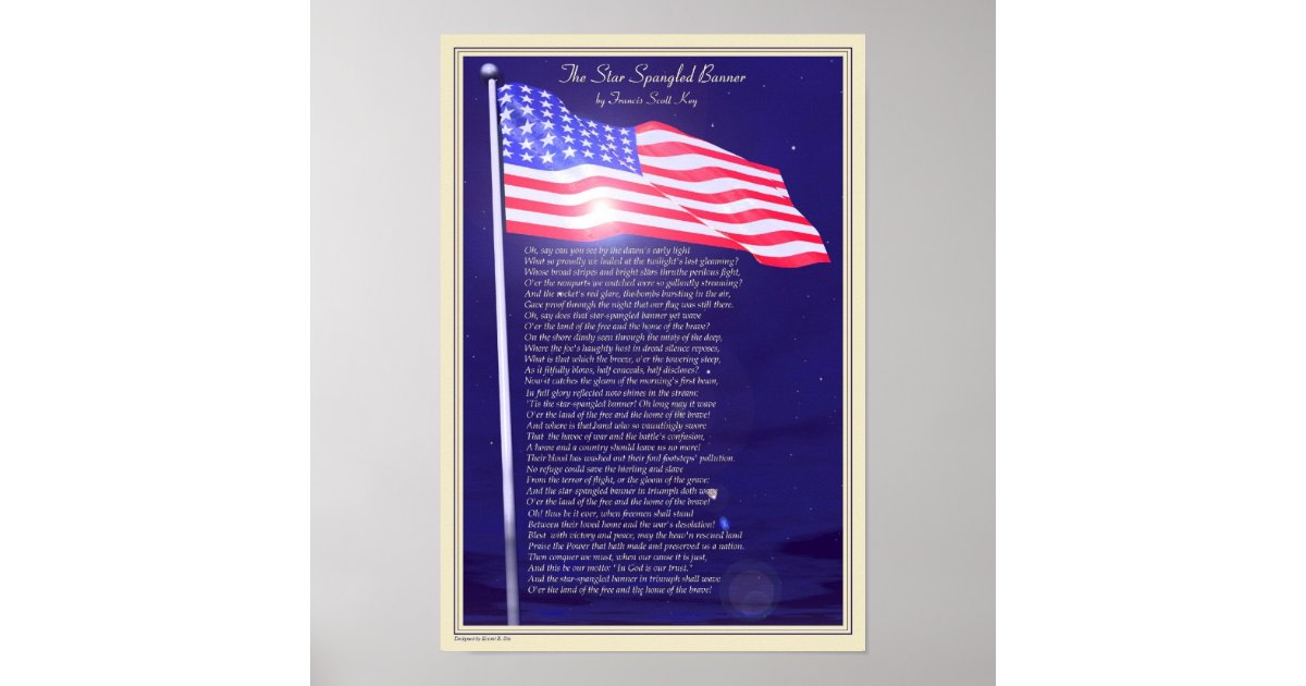 American Flag and Lyrics to Star Spangled Banner Poster for Sale