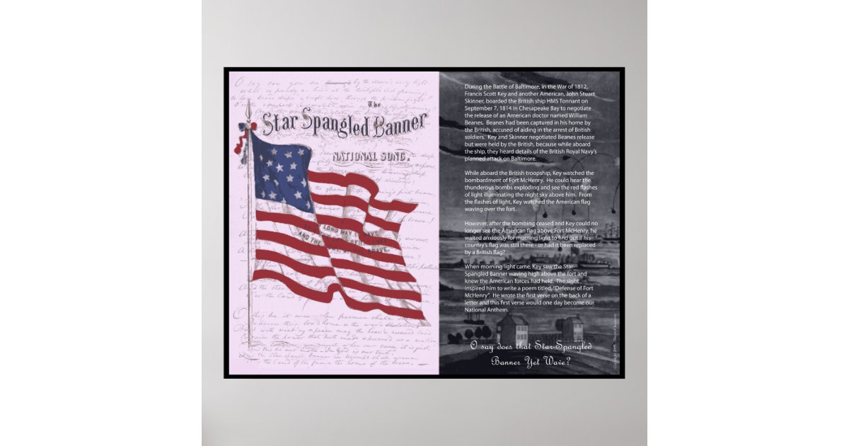 American Flag and Lyrics to Star Spangled Banner Poster for Sale