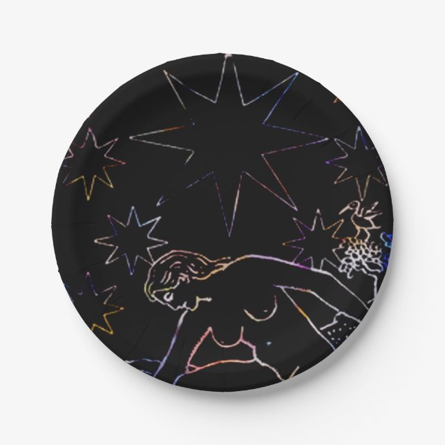 The Star Tarot Party Black Paper Plates (Front)