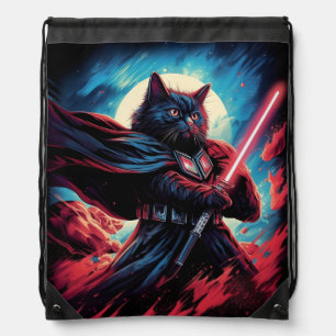 The Stardust Samurai Cosmic Cat Warrior Drawstring Bag
