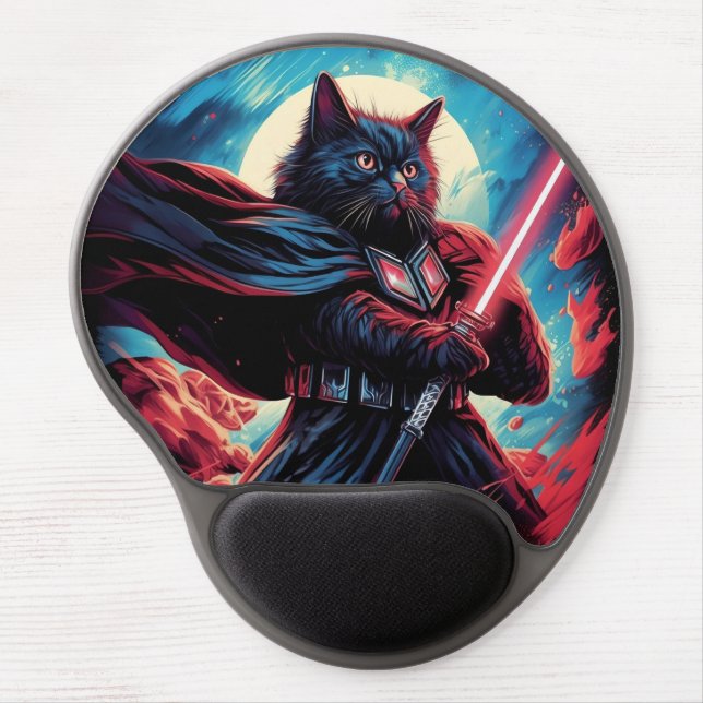 The Stardust Samurai | Cosmic Cat Warrior Gel Mouse Pad (Front)