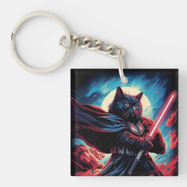 The Stardust Samurai | Cosmic Cat Warrior Keychain (Front)