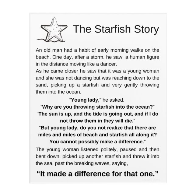 The Starfish Story. Starfish Poem. Acrylic Print (Front)
