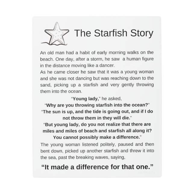 The Starfish Story. Starfish Poem. Metal Print (Front)