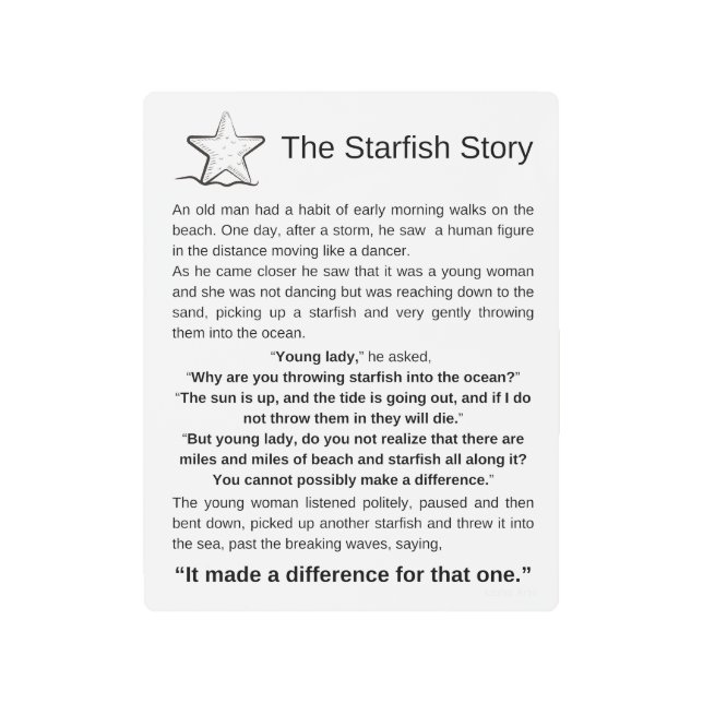 The Starfish Story. Starfish Poem. Metal Print (Front)