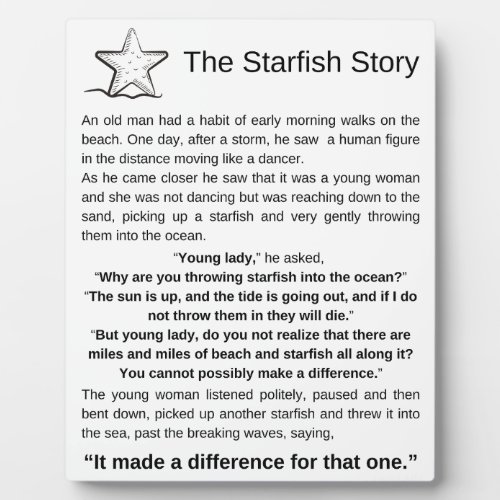 The Starfish Story Starfish Poem Plaque