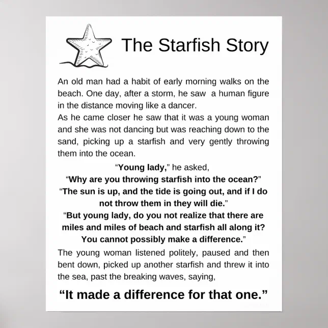 The Starfish Story, Starfish Poem Poster | Zazzle