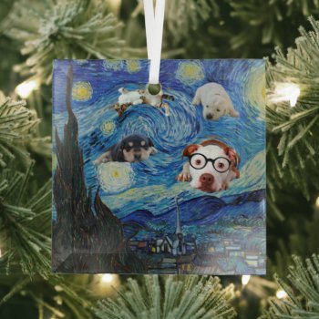 The Starry Fun Night  Glass Ornament by colorfulworld at Zazzle
