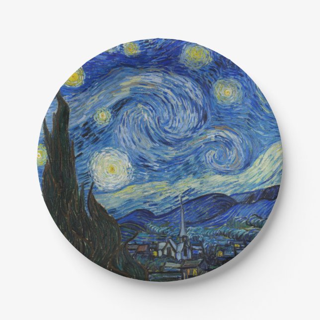 The Starry Night, 1889 by Vincent van Gogh Paper Plates (Front)