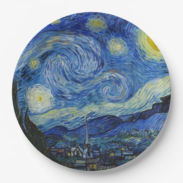 The Starry Night, 1889 by Vincent van Gogh Paper Plates (Front)