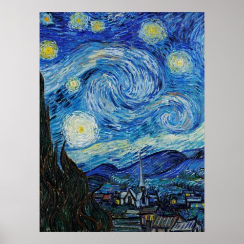 The Starry Night 1889 by Vincent Van Gogh Poster