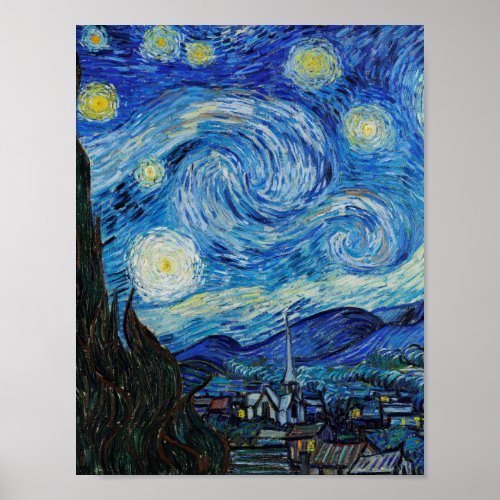 The Starry Night 1889 by Vincent Van Gogh Poster