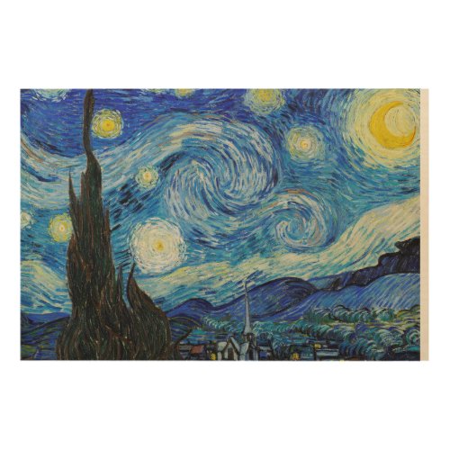 The Starry Night 1889 by Vincent Van Gogh Wood Wall Art