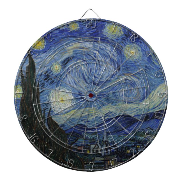 The Starry Night 1889 Vincent van Gogh Dartboard With Darts (Front)