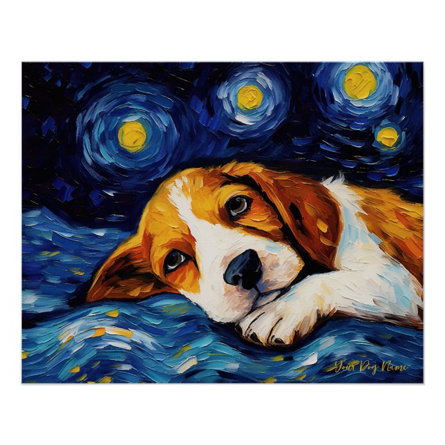 The starry night - Beagle Dog 001 - Qian wan Gogh Poster (Front)