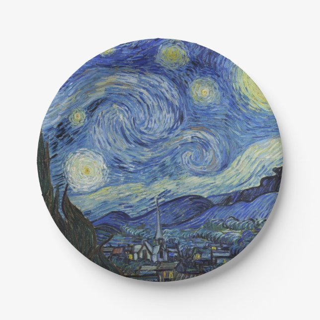 The Starry Night by Van Gogh Paper Plates (Front)