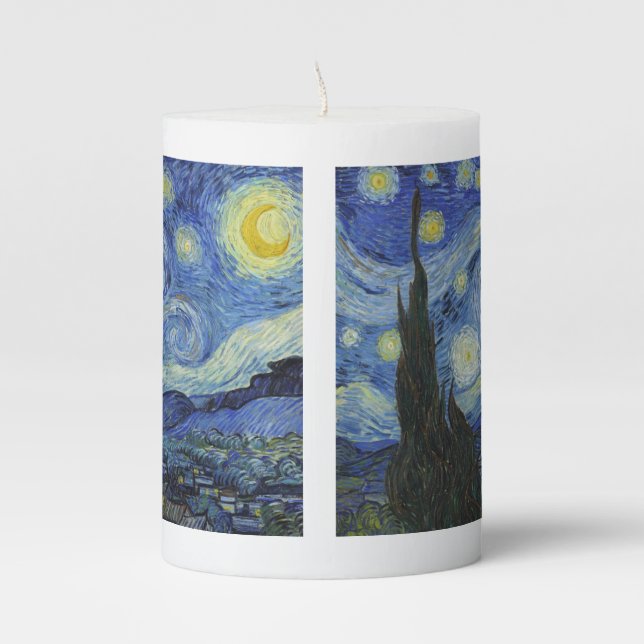 The Starry Night by Van Gogh Pillar Candle (Front)