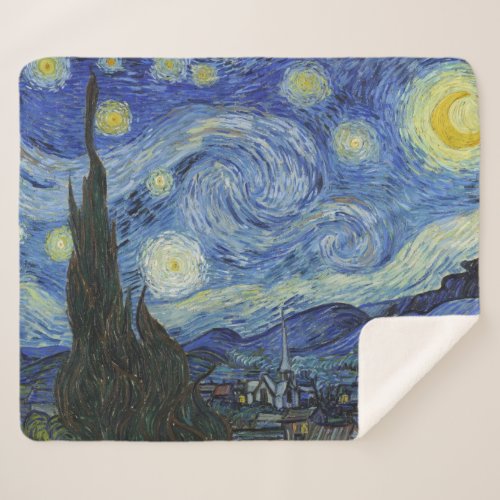 The Starry Night by Van Gogh Sherpa Blanket