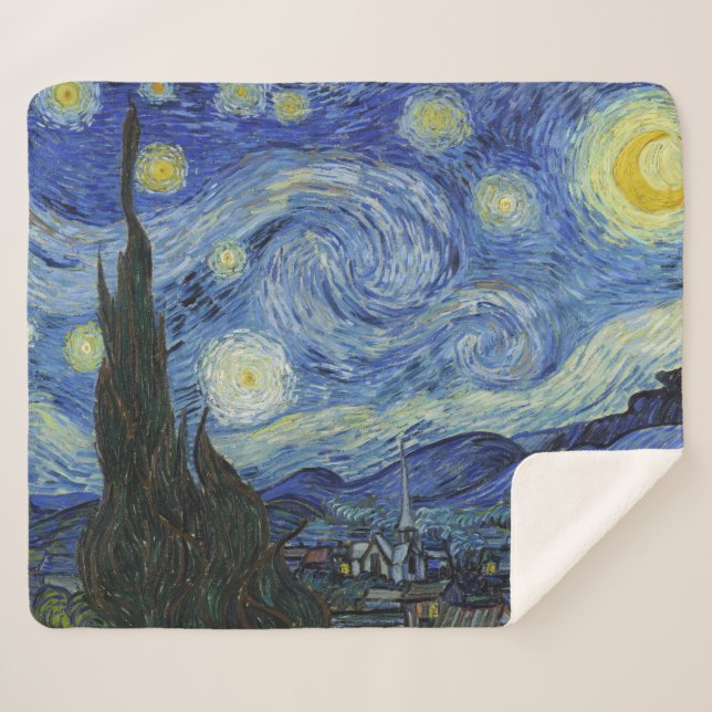 The Starry Night by Van Gogh Sherpa Blanket (Front (Horizontal))
