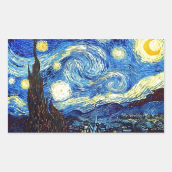 The Starry Night By Vincent Van Gogh 1889 Rectangular Sticker by EndlessVintage at Zazzle