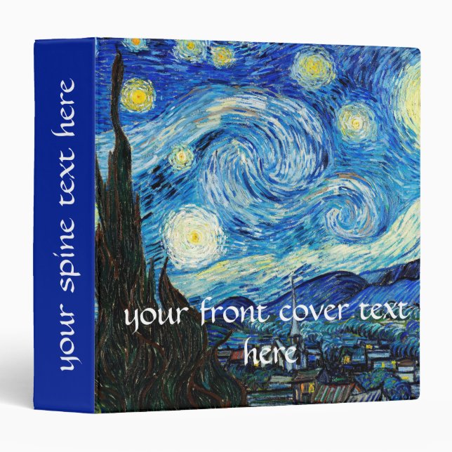 The Starry Night by Vincent Van Gogh  3 Ring Binder (Front/Spine)