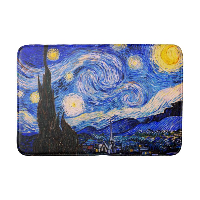 The Starry Night by Vincent Van Gogh Bath Mat (Front)