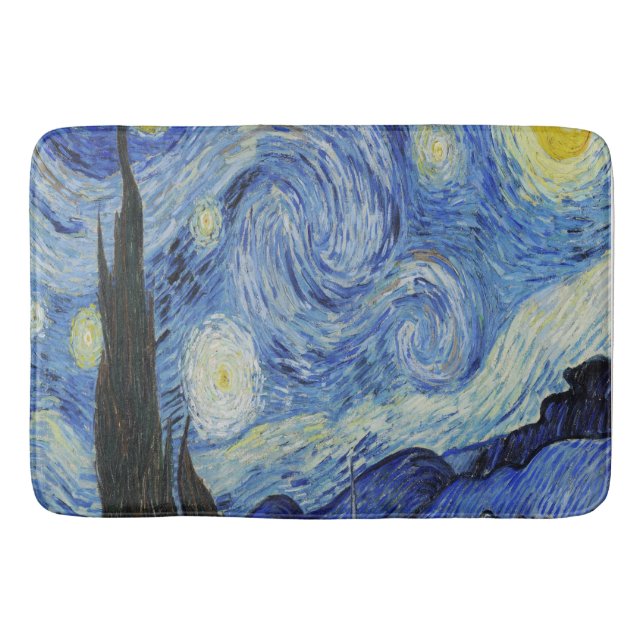 The Starry Night by Vincent Van Gogh Bath Mat (Front)