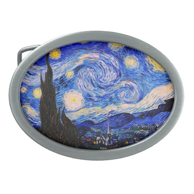 The Starry Night by Vincent Van Gogh Belt Buckle (Front)