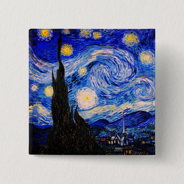 The Starry Night by Vincent Van Gogh Button (Front)