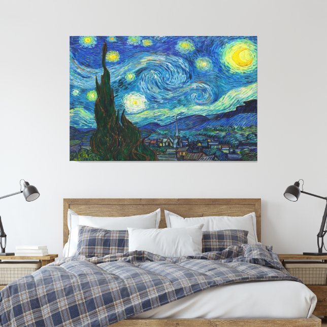 The Starry Night by Vincent van Gogh Canvas Print (Insitu(Bedroom))